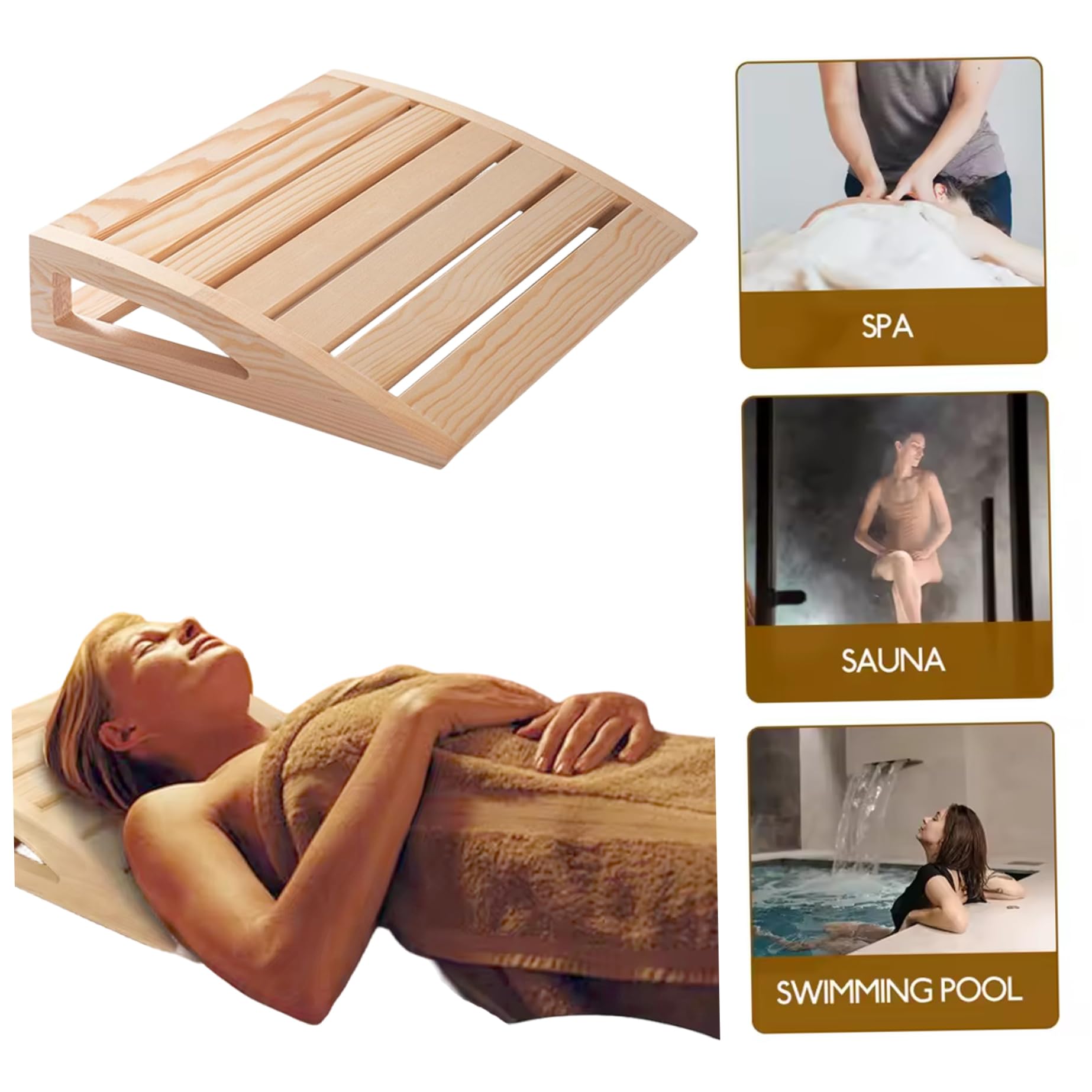 Appui-tête de sauna, oreiller ergonomique en bois pour détente, spa rustique et accessoires