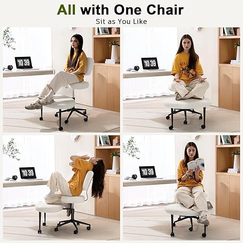 Miniatura 6 de Silla ergonómica de oficina con patas cruzadas, silla de TDAH para adultos, silla de meditación ajustable en altura con ruedas, sillas de rodillas