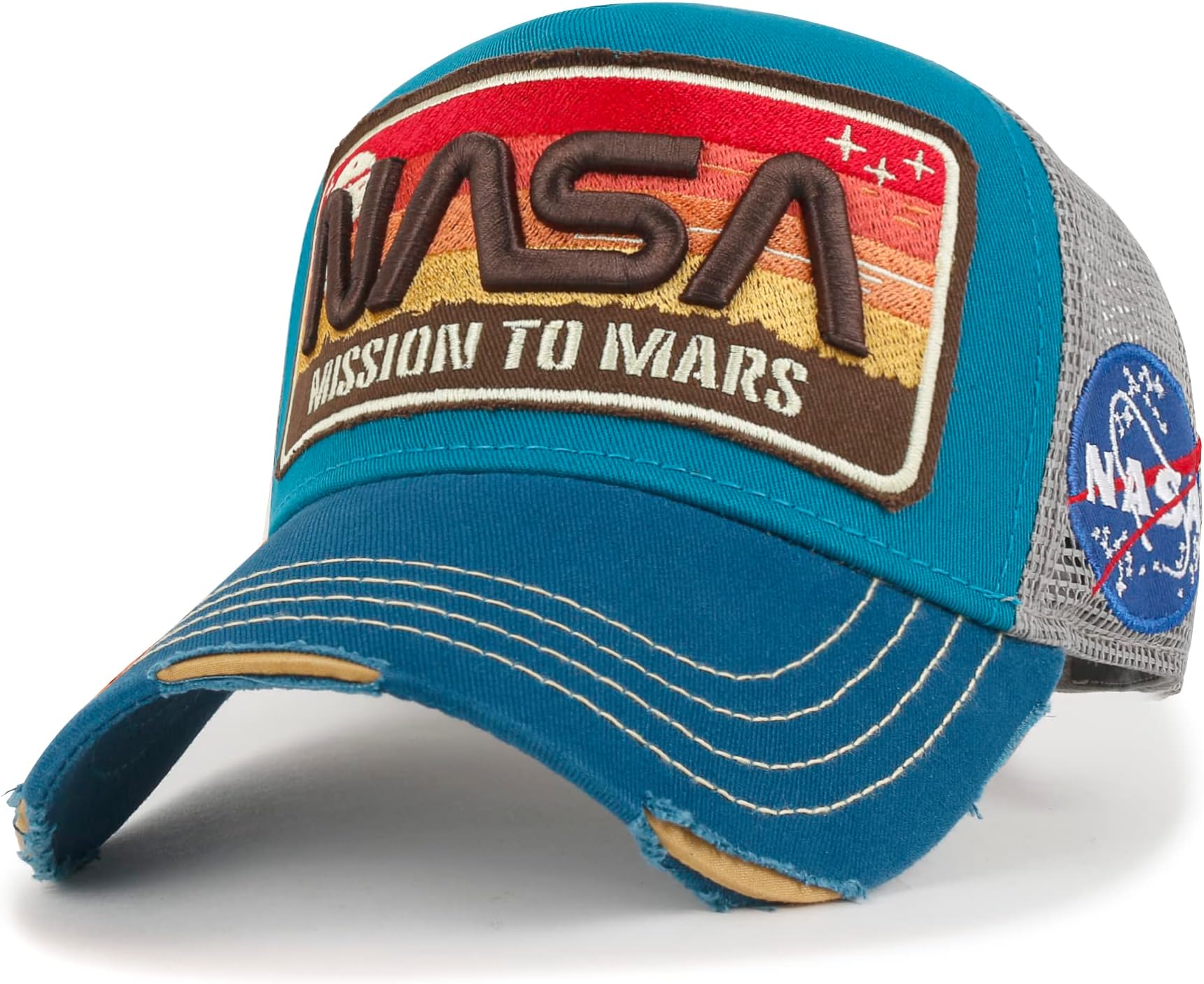 ililily NASA Worm Logo Rainbow Embroidered Baseball Rainbow Cap Mesh Snapback Trucker Hat