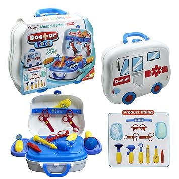 MUREN Doctor Set with Portable Briefcase Pretend Play Toy (Without Stethoscope) Doctor Play Set for Toddler Boys Girls (Blue)