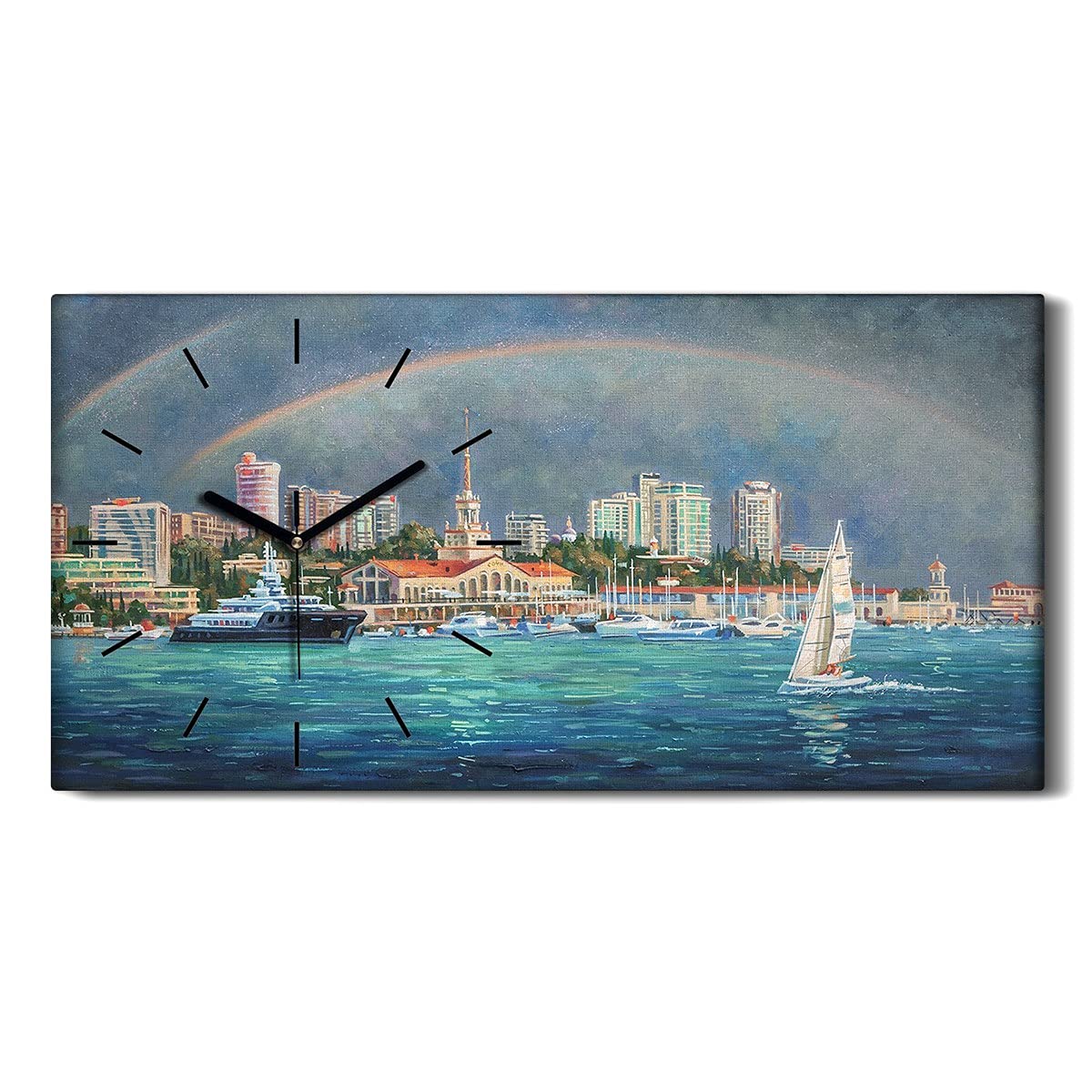 Horloge sur toile salon et décoration murale paysage marin moderne