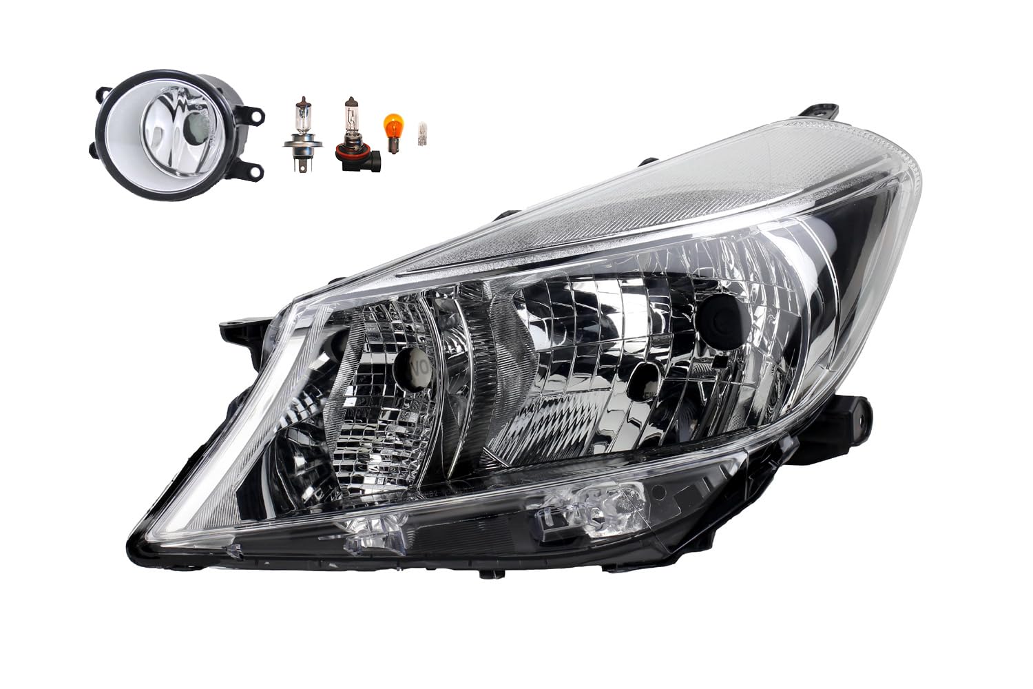 Johns, Faro halógeno delantero apto para Toyota Yaris XP13 09/2011-07/14 H4 izquierda + faros antiniebla + bombilla