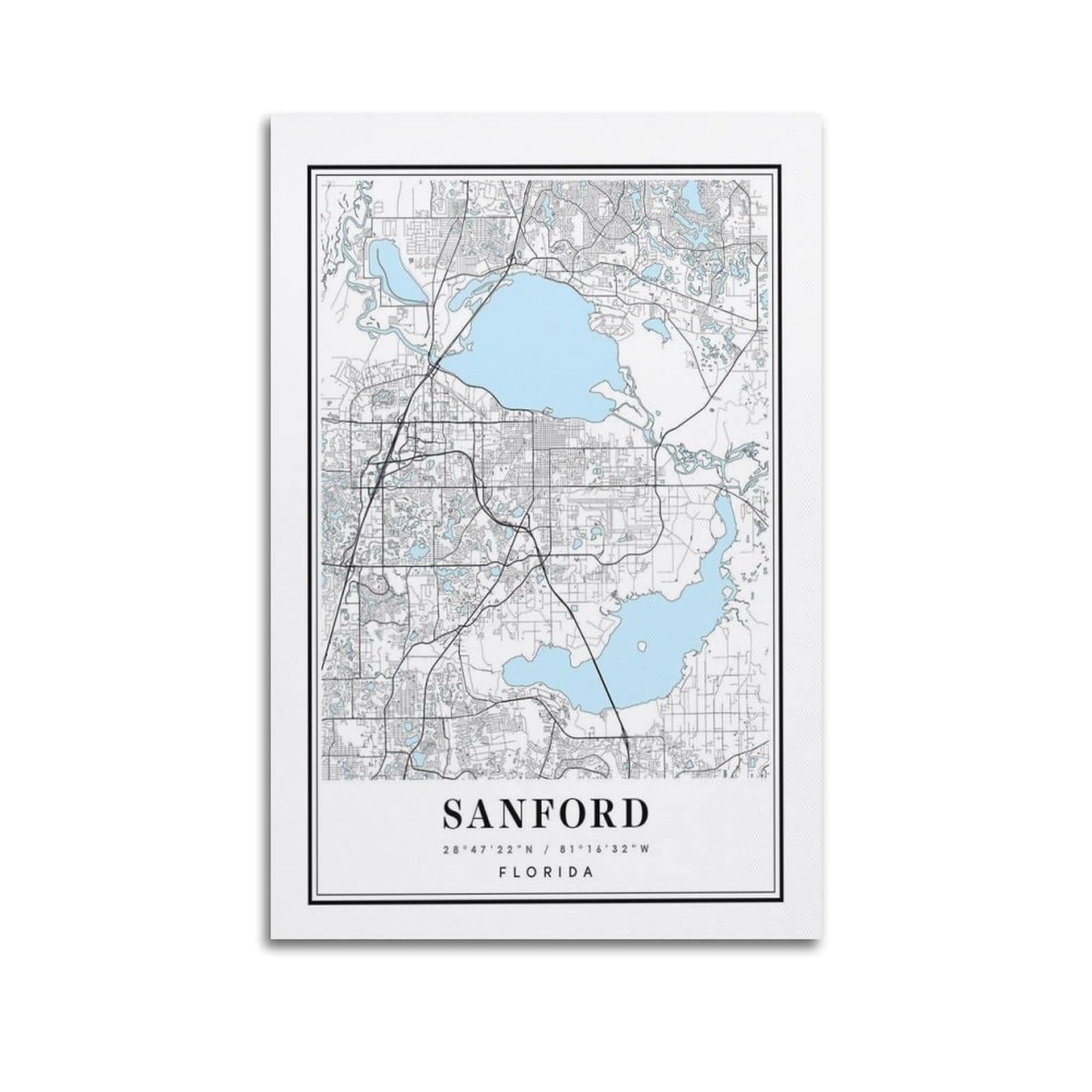 xiaoxiaoshen Sanford Florida Map Canvas Poster Wall Art Prints Room Aesthetic Murals Bedroom And Living Decorations 20x30inch(50x75cm)