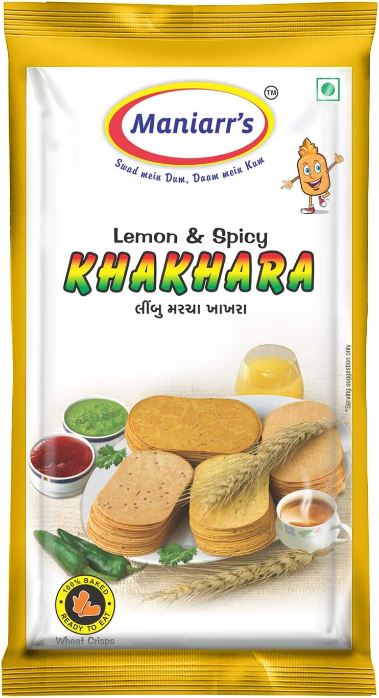 Maniarrs Lemon & Spicy Khakhra 8 Packs, Single Flavor, 360 Gms