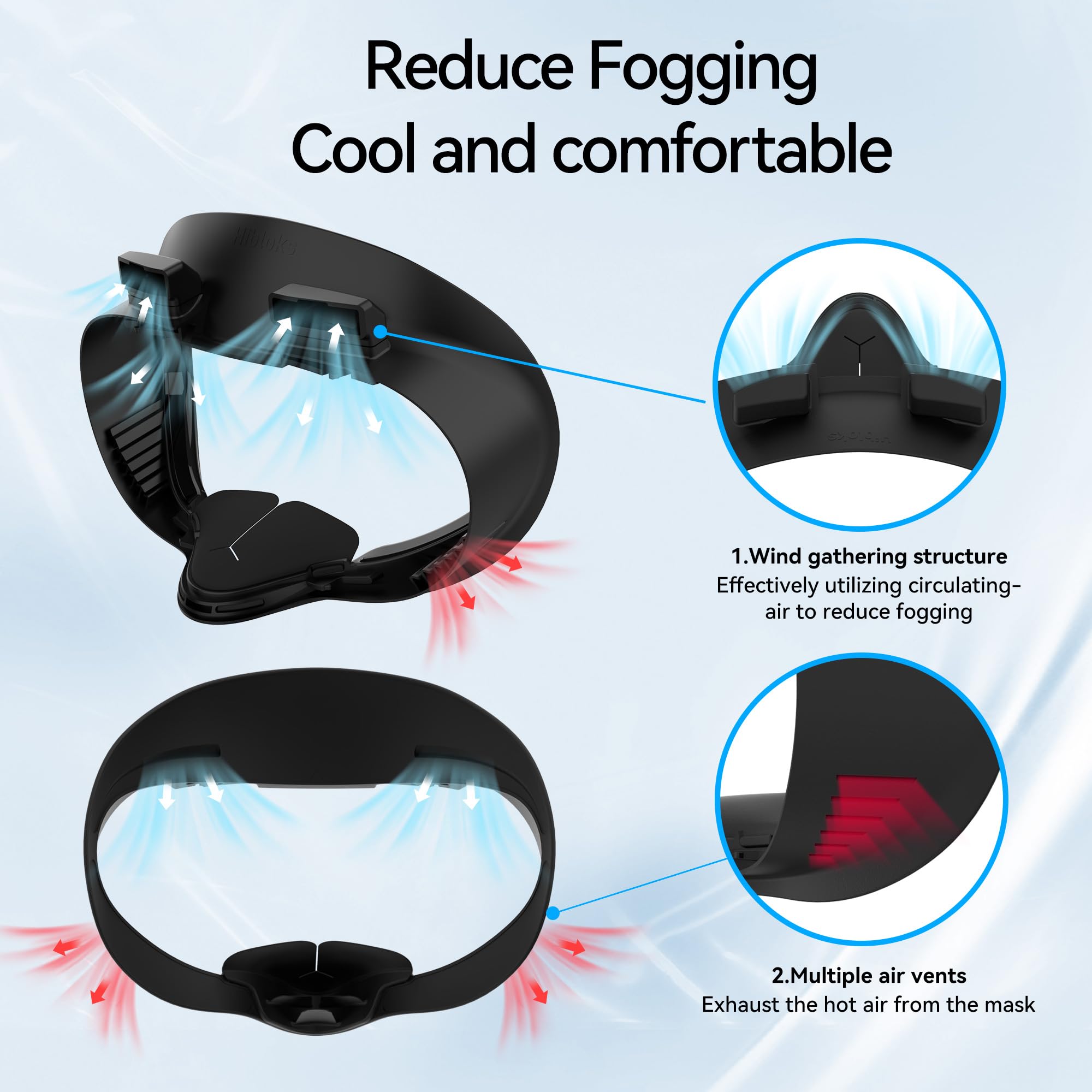 Hibloks Masque de refroidissement compatible avec ventilateur Quest 3S pour accessoires Meta/Oculus Quest 3S, ventilation circulée élimine la buée sur les lunettes (soie glacée douce)