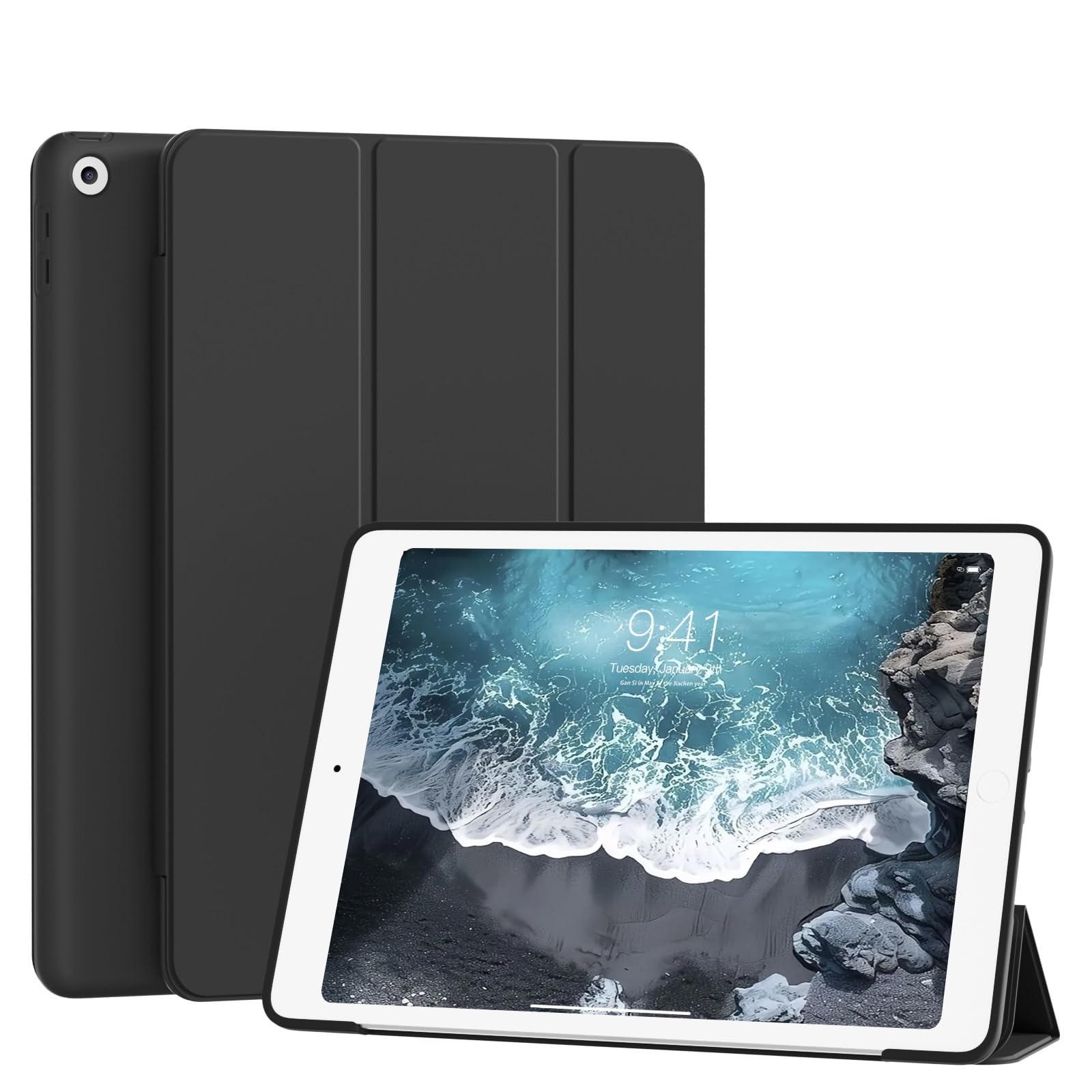 KTGGHG Case for iPad 10.2-Inch 9th Generation 2021/8th Generation 2020/ 7th Generation 2019 Without Pencil Holder, Lightweight Trifold Cover with Soft Back for iPad 10.2", Auto Wake/Sleep, Black