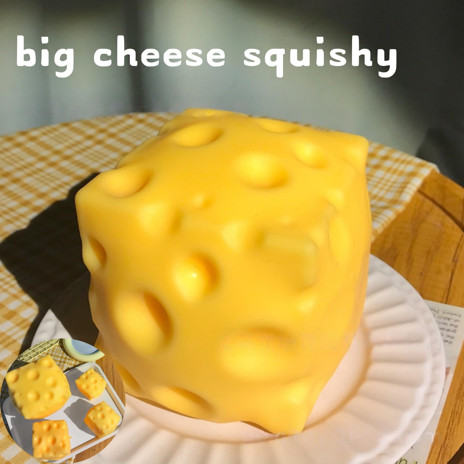 Cheese Squishy, Jumbo Squishy Cheese Block, Giant Slow Rising Yellow Big Toymendous Squeeze Cheese Cube for Stress Relief, Soft Rebounding Foam Bread Squeeze Toy (6cm) - 3