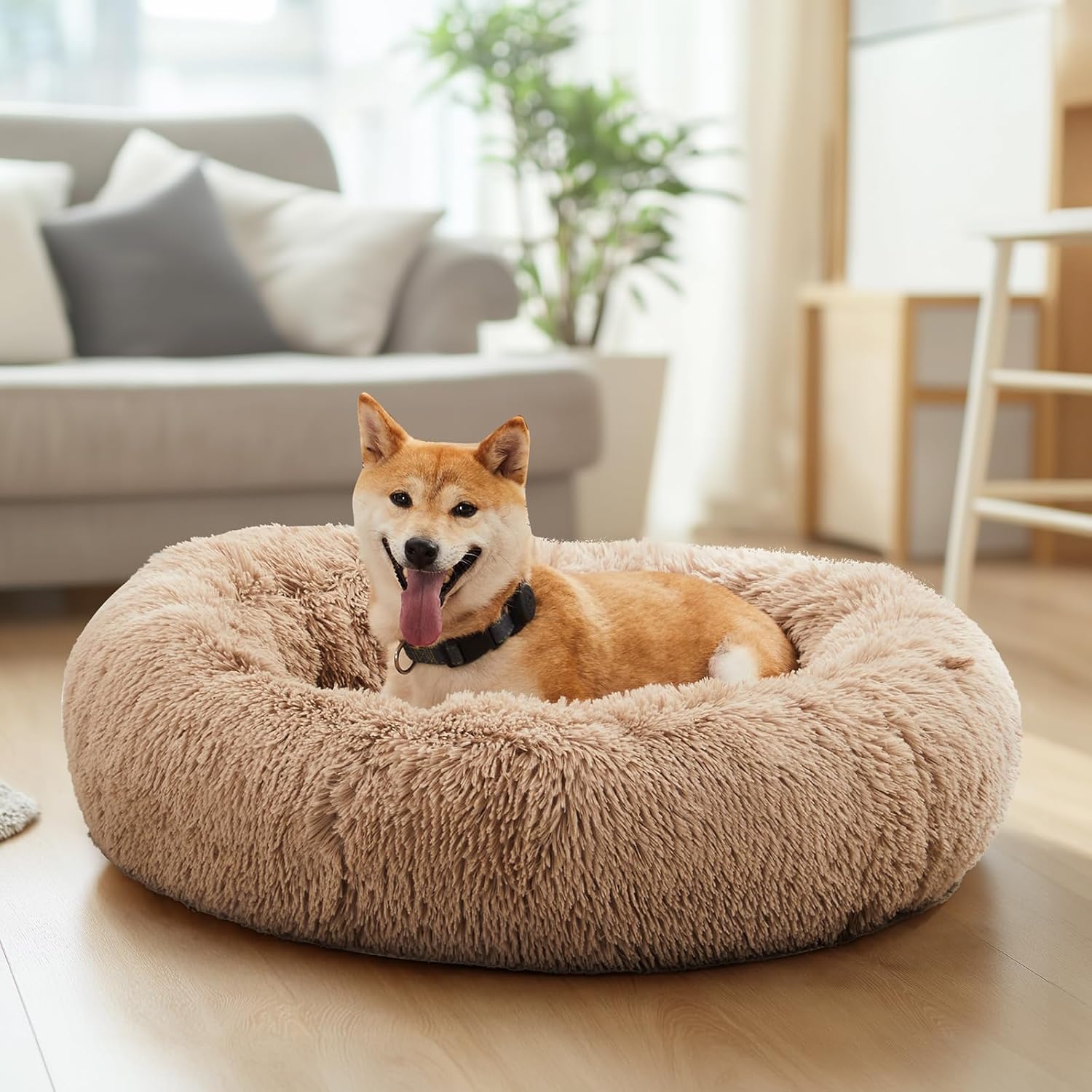 NEWBULIG 30.7x30.7 Inch Dog Bed Large Sized Dog, Donut Shape Cat Beds for Indoor Cats with Washable, Anti-Slip, Faux Fur