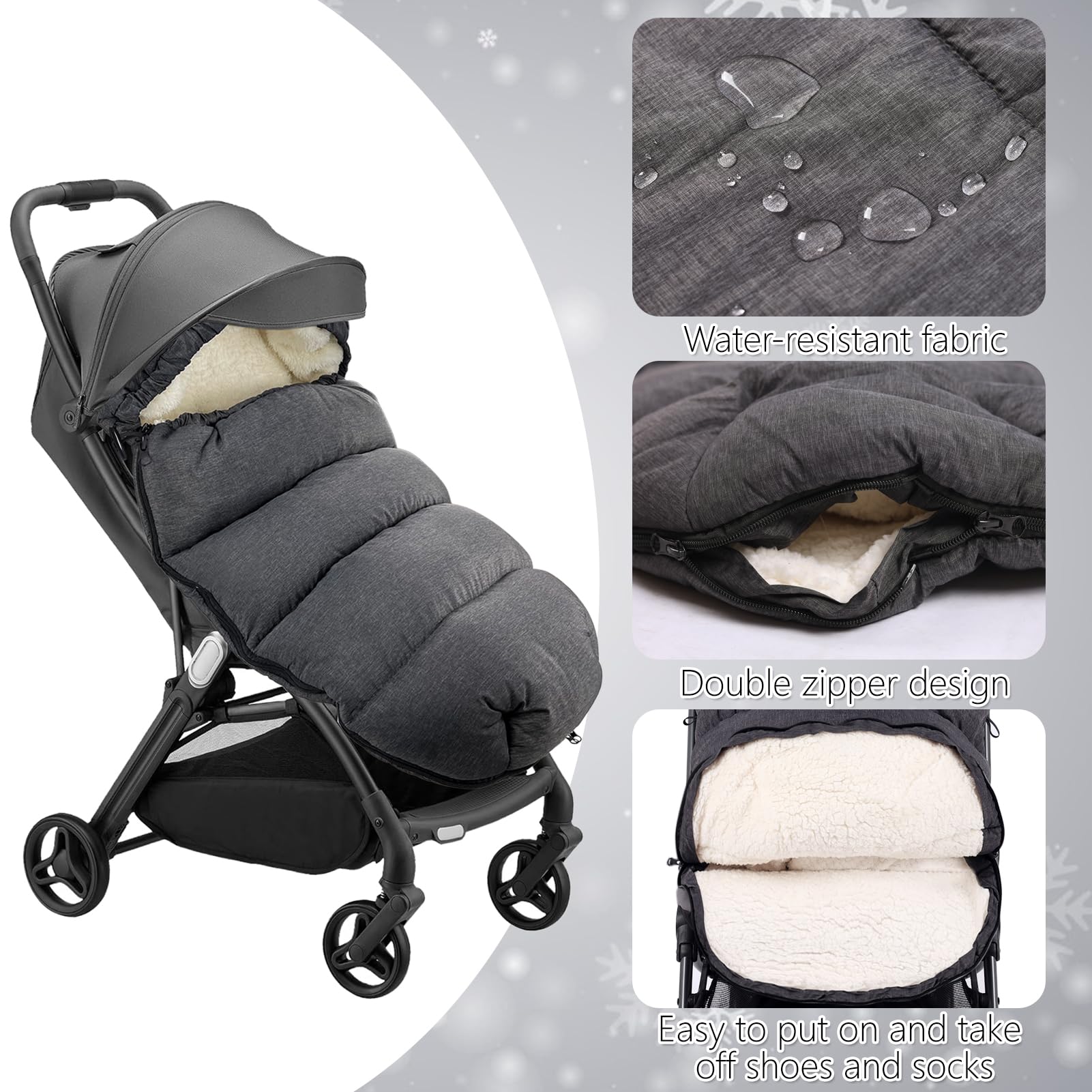 Sacco Passeggino Invernale, Coprigambe Passeggino Universale Grande, Sacco Nanna Passeggino Universale, Sacco Termico Passeggino Universale, Sacco a pelo Passeggino Grande (Grigio Scuro)