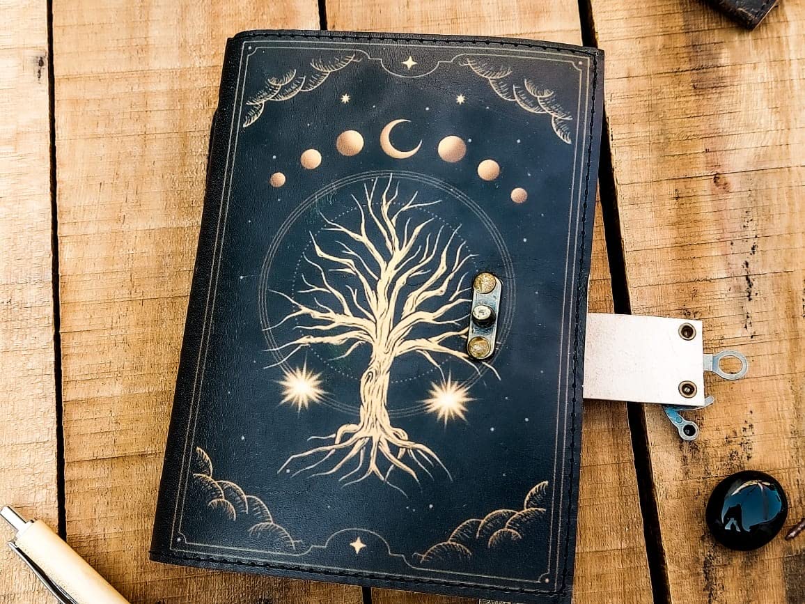 Leather Journal Tree of Life Leather Notebook Beautiful Journal with Color Printed Design Blank Antique Handmade Paper      Unknown Binding