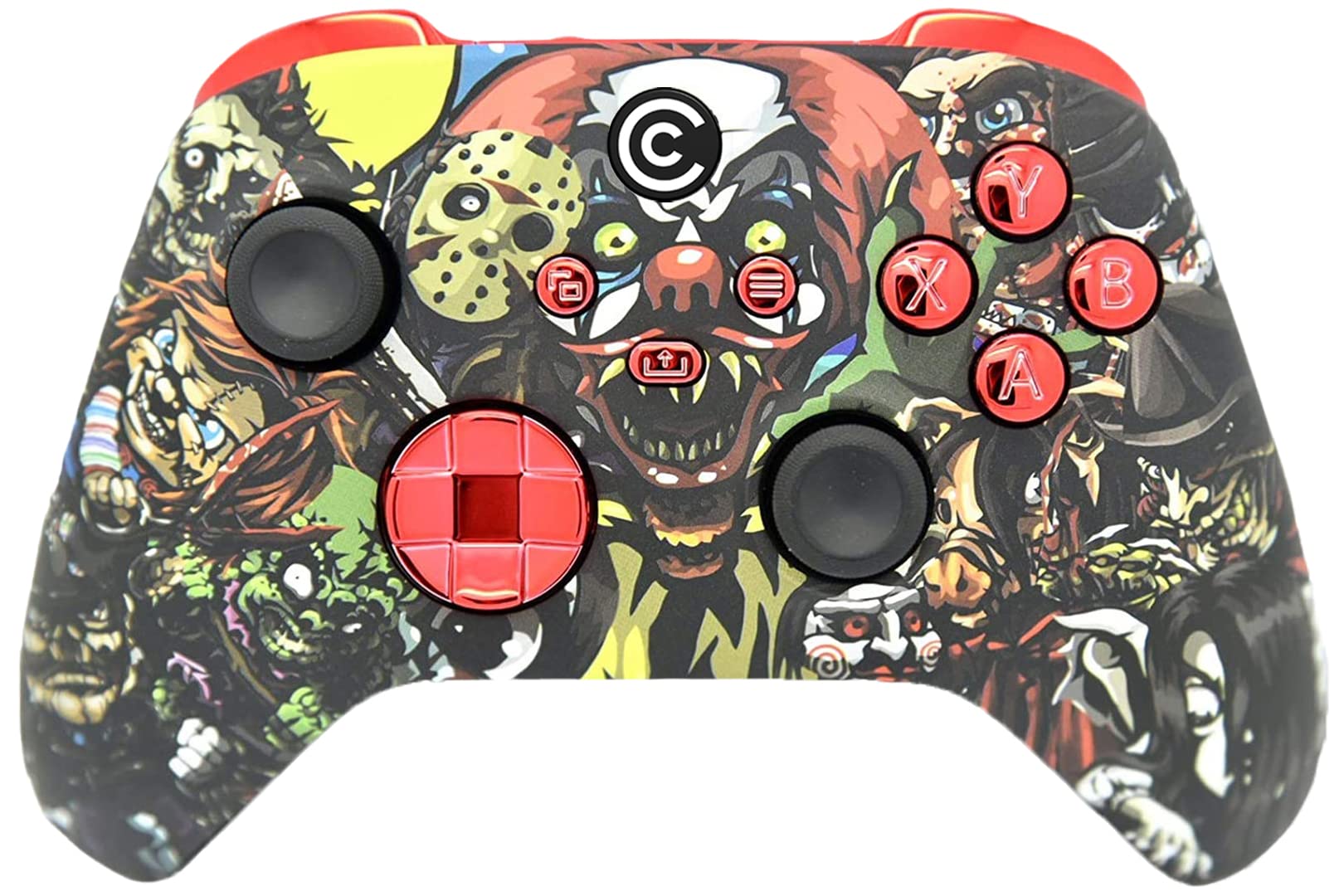 Custom Controllerzz Designer Series Custom Wireless Controller for Xbox Series X/S, Xbox One, & PC - Multiple Designs Available (Scary Party & Red Chrome Inserts)