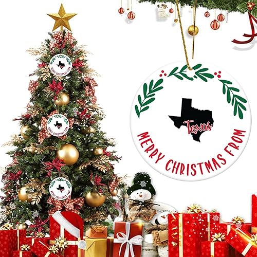 Miniatura 6 de Adornos de Navidad del estado de Texas, Feliz Navidad del estado de Texas, adorno redondo de porcelana, decoración de árbol de Navidad, regalos para