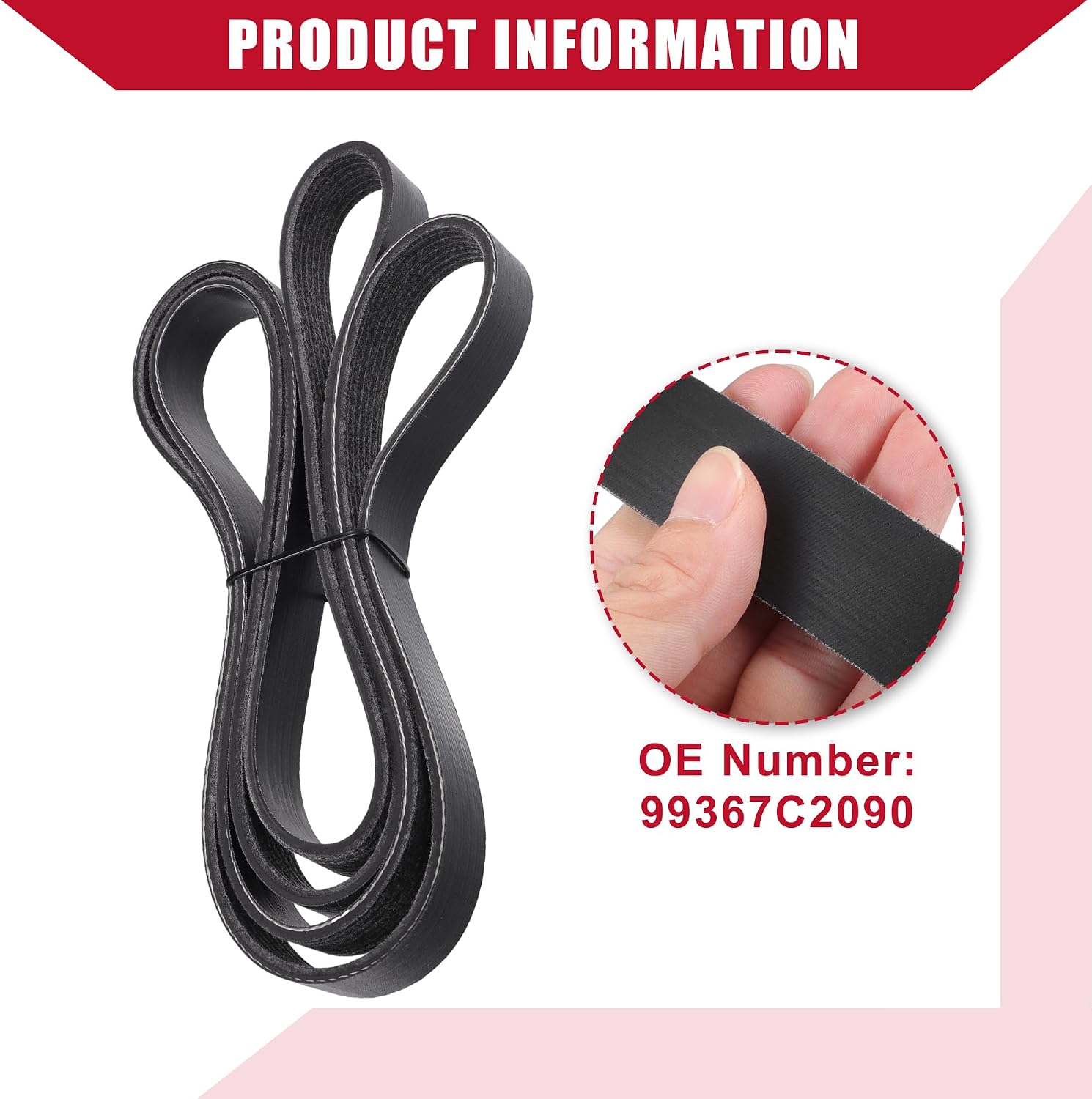 No.99367C2090 Serpentine Belt for Toyota Avalon 2005-2008 / Inner Serpentine Drive V-Ribbed Belt/Durable EPDM / 1 Pcs Black
