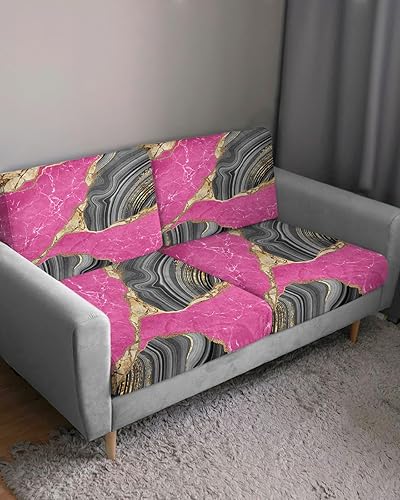Miniatura 3 de Fundas de cojín para sofá de mármol rosa y gris, funda elástica para sofá con parte inferior elástica, diseño moderno de líneas amarillas, protector