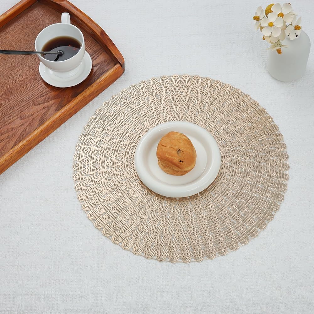 Hollow Placemat Round Table Mat Non-Slip Insulation Coaster Decorative Western(Gray)
