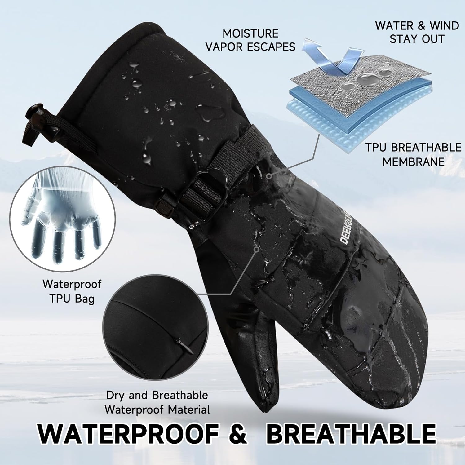 Winter Ski Mittens Men & Women Snow Warm Insulated Waterproof Windproof for Cold We... - Image 5