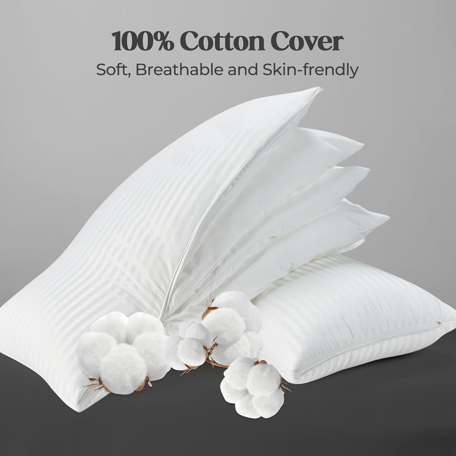 puredown Queen Pillow 2 Pack, Fluffy 3 Layer Bed Pillows for Sleeping, Cotton Fabric Pillows, Down Alternative Pillows, Adjustable Firmness and Support for Back, Side and Stomach Sleepers