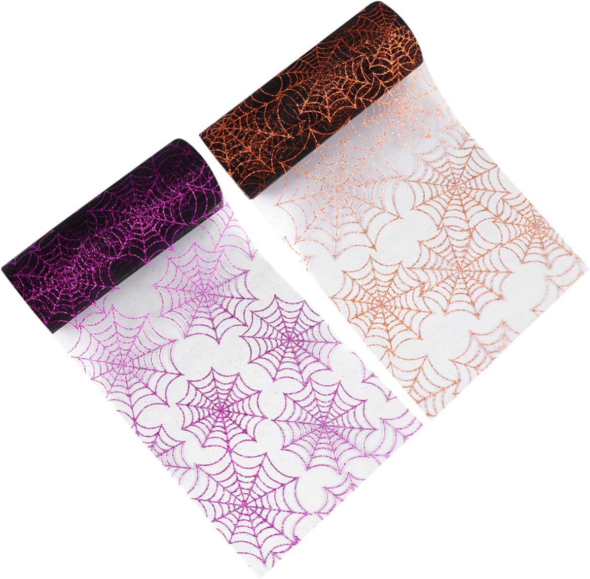 2 Rolls Halloween Tulle Gauze Spider Web Tulle Rolls Glitter Fabric Netting for Wrapping Halloween Decoration Supplies 10 Yards