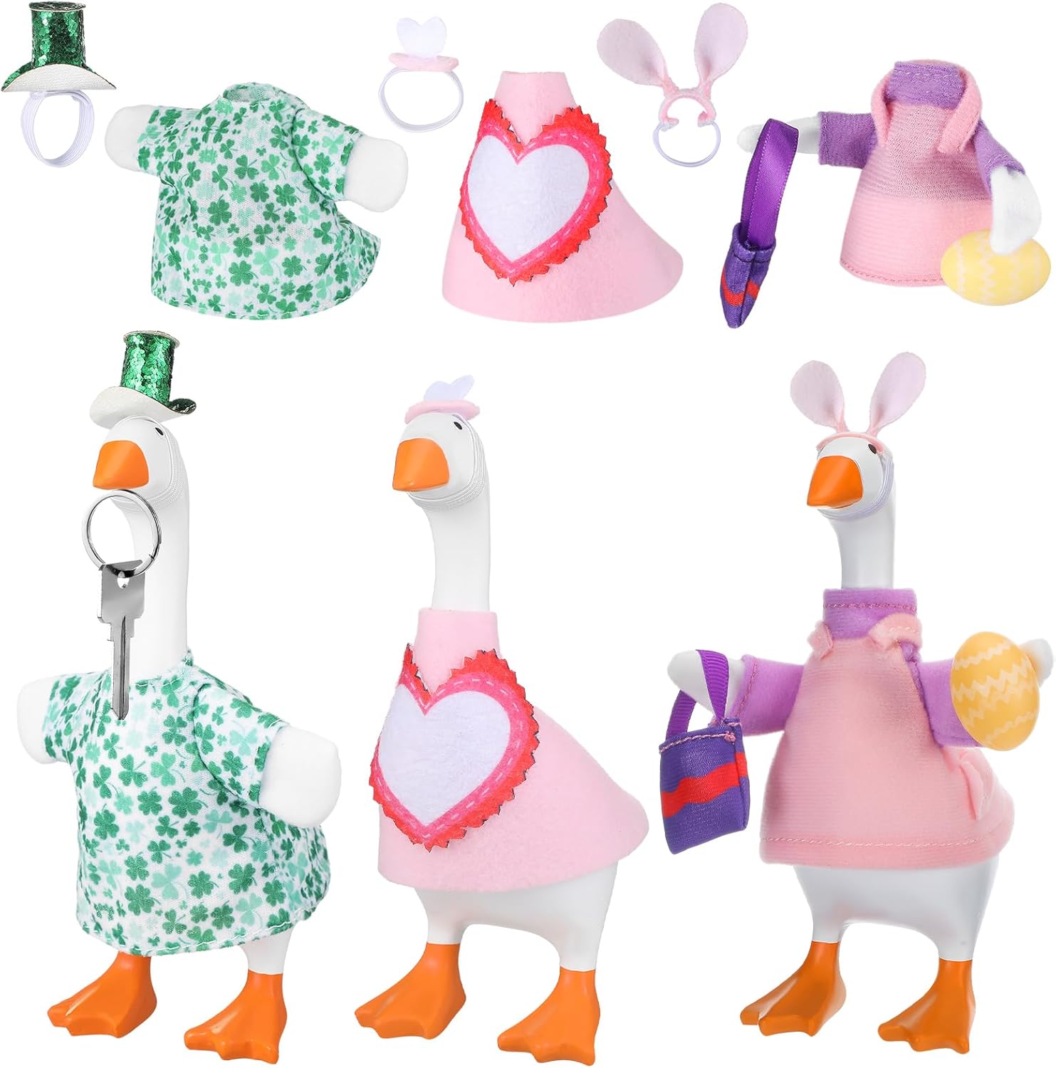 3 Set 7 '' Summer Easter Mini Desk Goose Outfit Magnetic Summer Easter Silly Goose Statue Keychain Costume