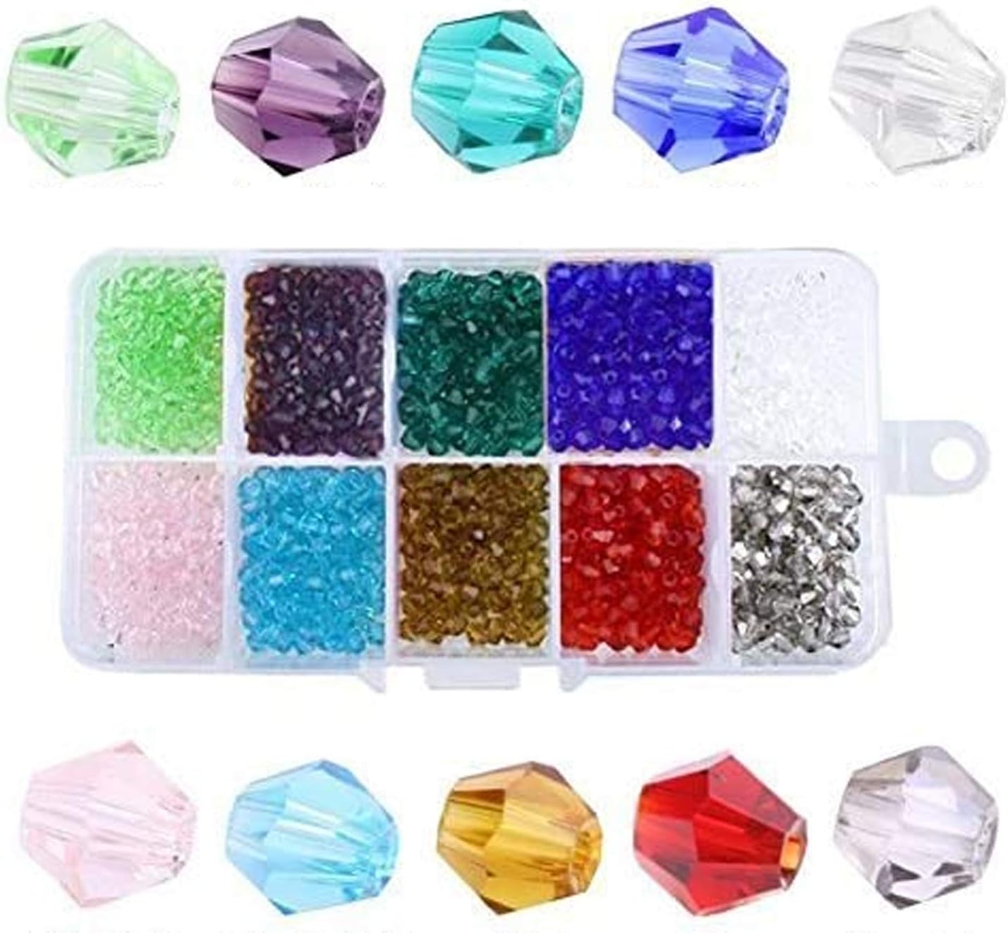 Bingcute DIY 6mm 400Pcs Faceted Bicone Crystal Glass Beads #5303 with Container Box for Making Jewelry