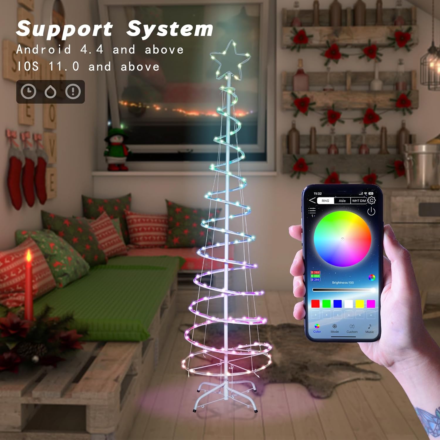 Lighted Spiral Christmas Tree 6FT with Star Topper APP & Remote Control USB Powered Waterproof Outdoor Christmas Decorations for Home Patio Garden Yard