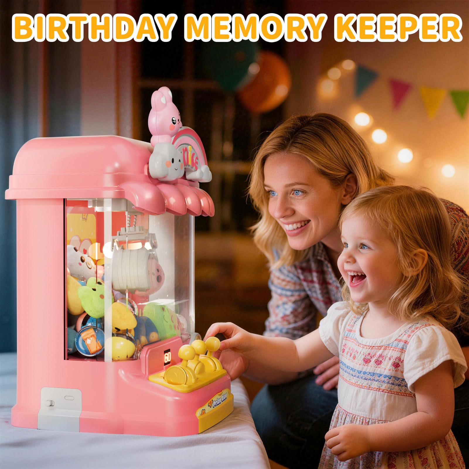 Giocattolo mini macchina premi con coniglietto JeeMoien per bambini, distributore con regolazione volume e musica, adatto 3-8 anni, regalo compleanno e feste per bambine 3,4,5,6,7,8 anni