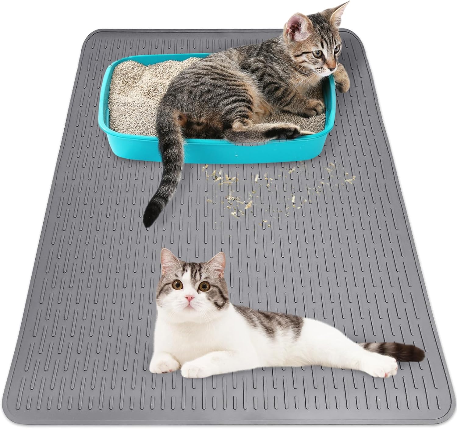 Cat Litter Mat 36" x 20" Waterproof Rubber Litter Box Mat Non-Slip & Soft Litter Trapping Mat Easy to Clean Kitty Litter Mat for Indoor Floor (Large)