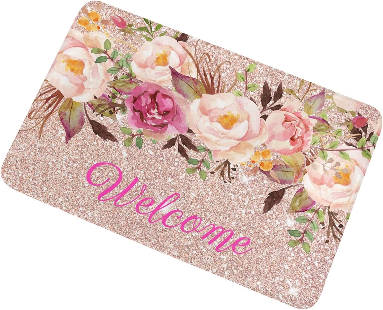 Rose Gold Blush Pink Floral Doormat Entry Rugs Door Mat Area Rug Home Decoration for Birthday Wedding Gift 30"x18"