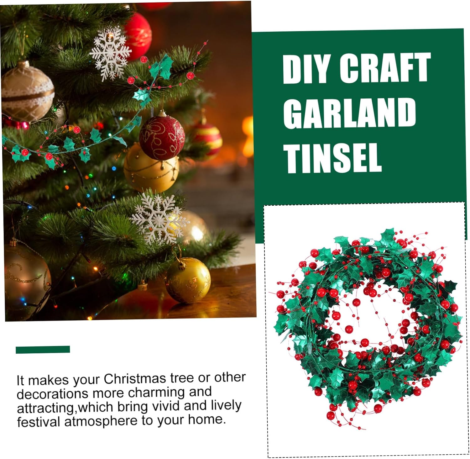 Cabilock 1Roll Christmas Tinsel Wire Craft Garland Decoration Berry Design for Festive Party Decorations and Holiday Garland Accents