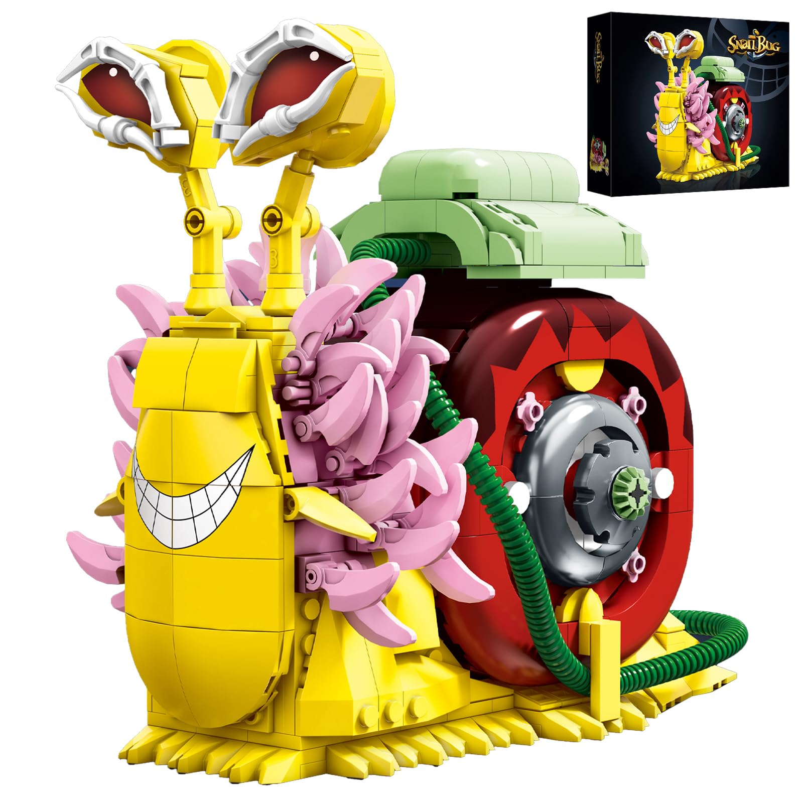 GHQYTPR Transponder Snail Building Block Set 738 Pcs Anime Pirate Phone Bug Model Kit for Adults & Teens Pink Feathered Villain Building Set Home Office Desk Aesthetic Decor Display Gift — image 1