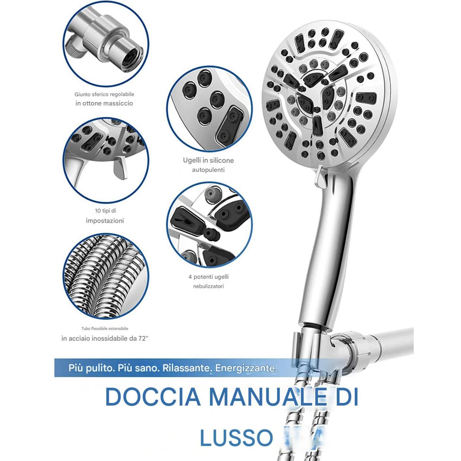 Guida per doccia portatile, soffione per ad alta pressione | 10 modalità Doccia portatile ad alta pressione flessibile - Accessori per il bagno, potente strumento per il bagno di viaggio a spruzzo d'a