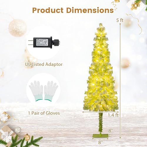Miniatura 9 de HAPPYGRILL - Árbol de Navidad artificial de 5 pies con luces preiluminadas, con parte superior flexible, cubierto de copos de nieve, árbol de