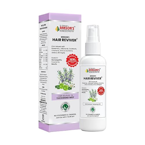 Dr. Bakshi's Bakson's Homoeopathy Hair Reviver Mist | Strengthens Hair Roots | Reduces Hair Fall | Refreshes Scalp | Made with Jaborandi, Cantharis & Cinchona | Non-Sticky Formula, 100 ml