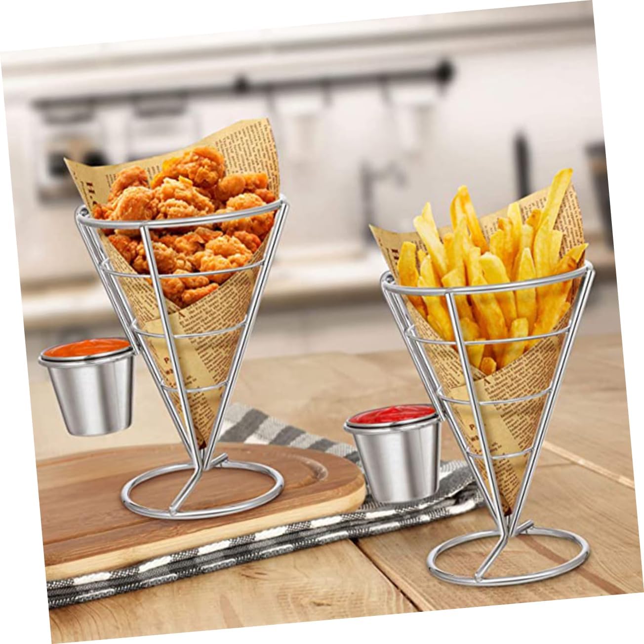 2pcs Snack Serving Basket Sauce Dippers French Fries Chips Holder Party Snack Stand