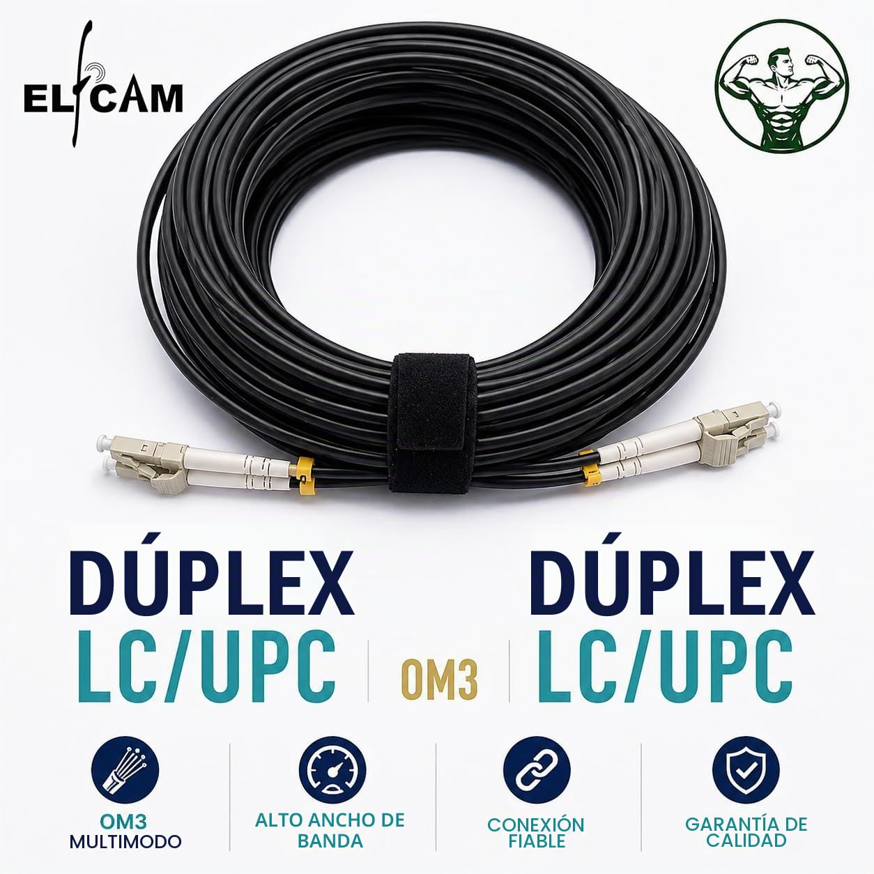 Elfcam® - Cables de Fibra Óptica Blindados LC/UPC a LC/UPC OM3 Multimodo Duplex 50/125um LSZH, para Instalaciones en Exteriores e Interiores, Negro (100M)