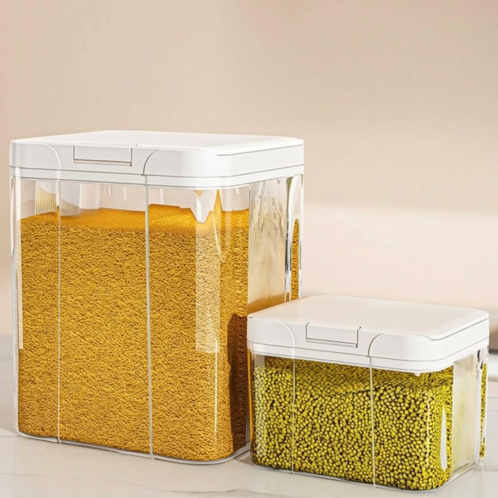 kowaku Recipiente para Conservar Arroz y Cereales con Tapa Blanca Cierre y Cuerpo Claro para una Visualizacion Contenido Diseno Compacto para, 15L