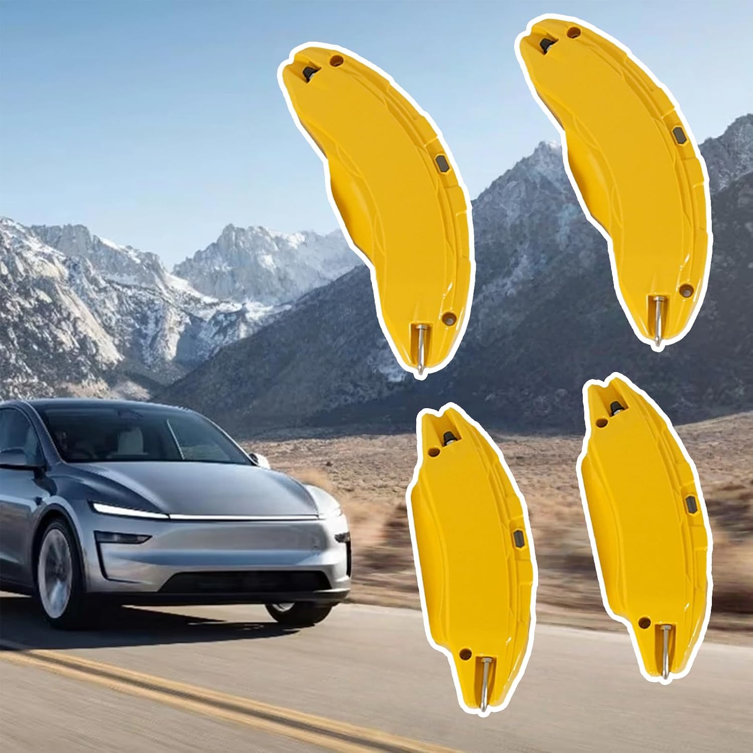 Brake Caliper Covers For Tesla Model Y Juniper 2025-2026，19 20 Inch Wheel Front and Rear Brake Caliper Covers 4 Pcs For Model Y Juniper Accessories (Yellow)