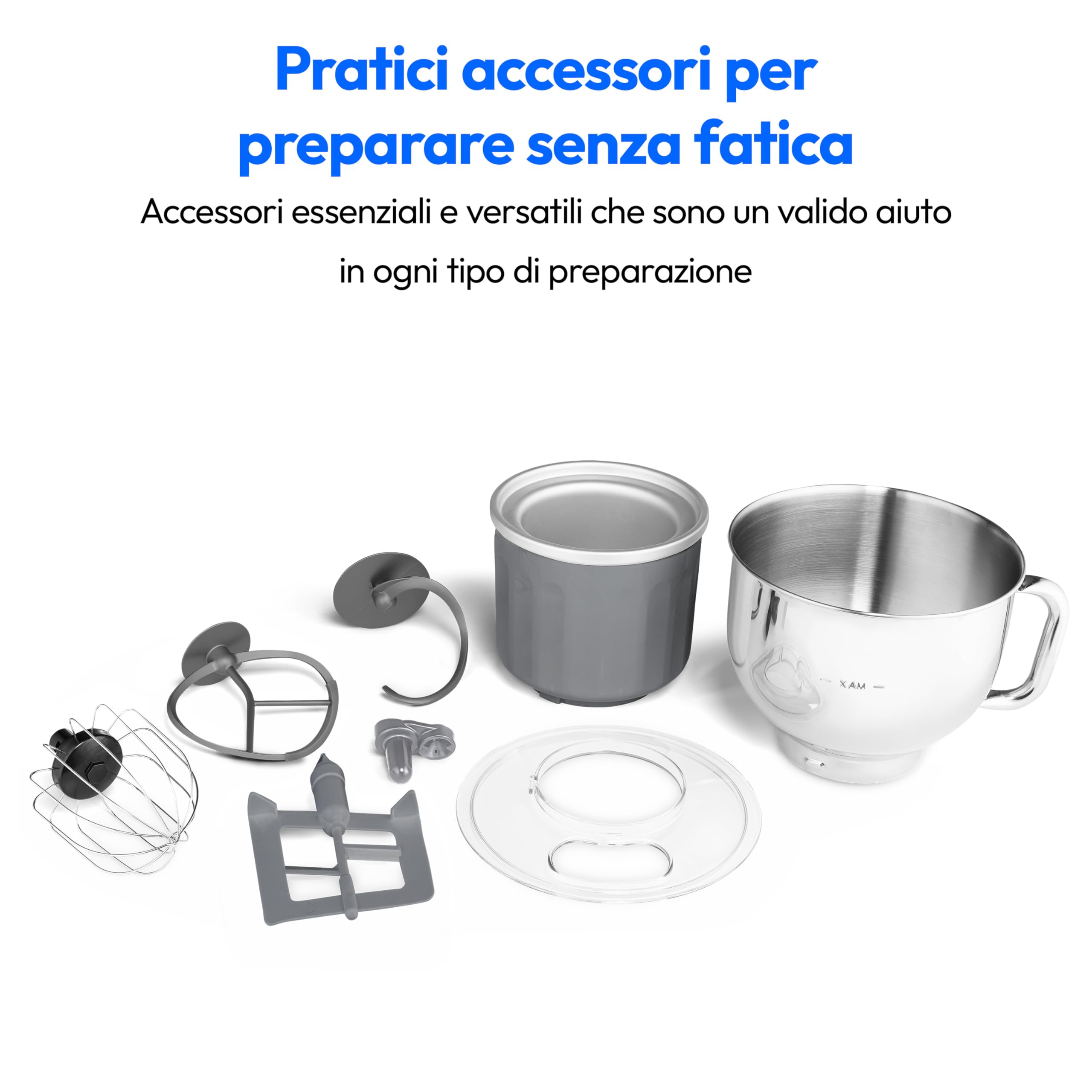 MEDION Robot da cucina (1.200 watt, 8 impostazioni, miscelare impastare mescolare, display digitale, ciotola in acciaio inox da 5 litri, ciotola per la preparazione del gelato, MD18420) nero