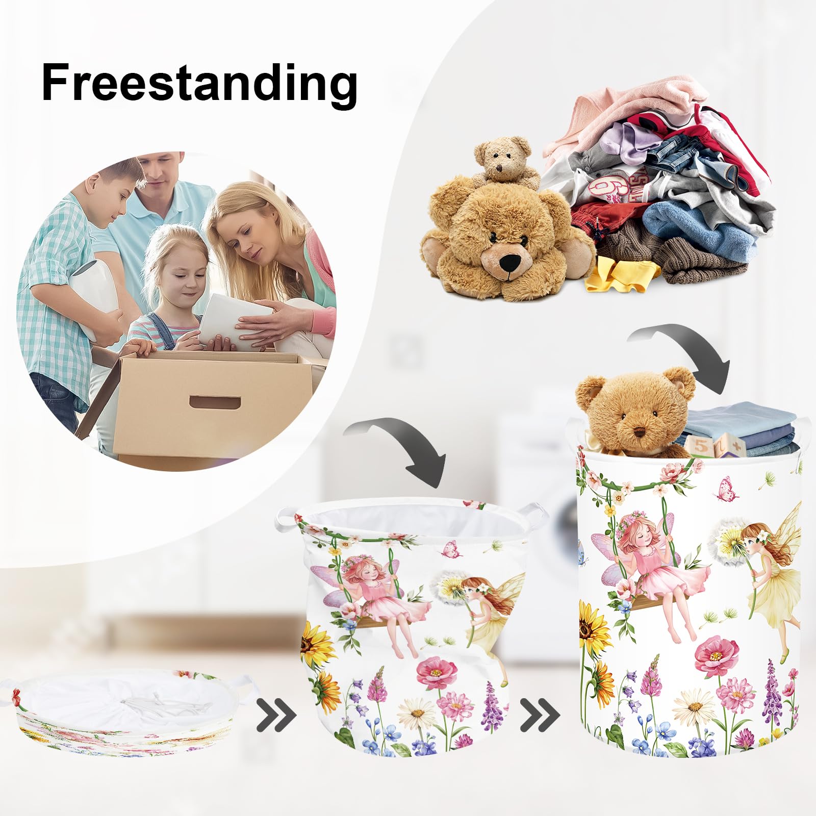 HUUMONSS Adorable Princess Storage Basket for Parents Organizing Kids Toys Clothes Large Collapsible Girls Gift Toy Box Bin Laundry Hamper for Bathroom Shower,Fairy,63L - Image 3