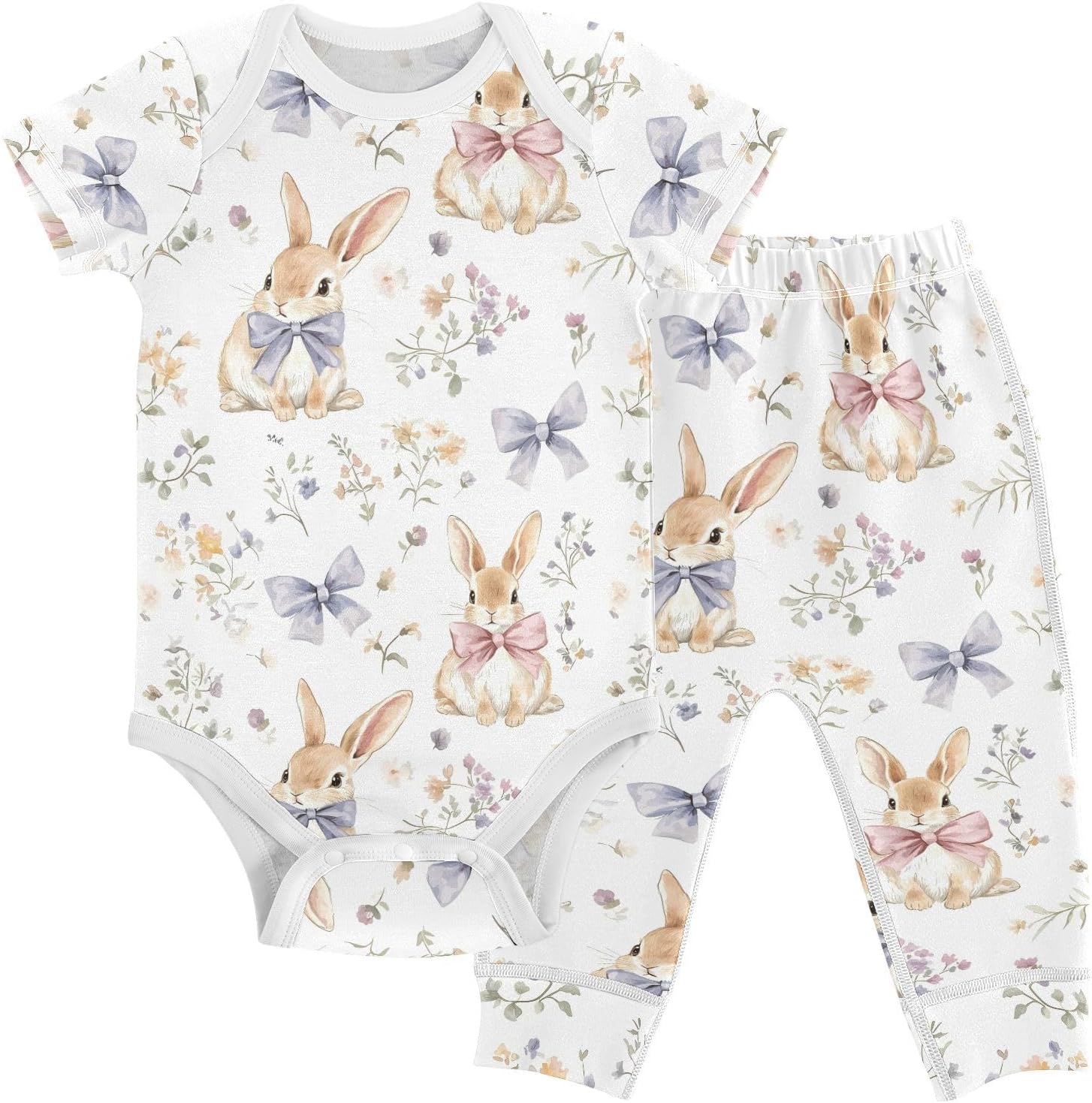 vvfelixl Baby Clothes Easter Bunny Bows Baby Bodysuits Set Unisex Short Sleeve Babys Pants Sets 0-3M