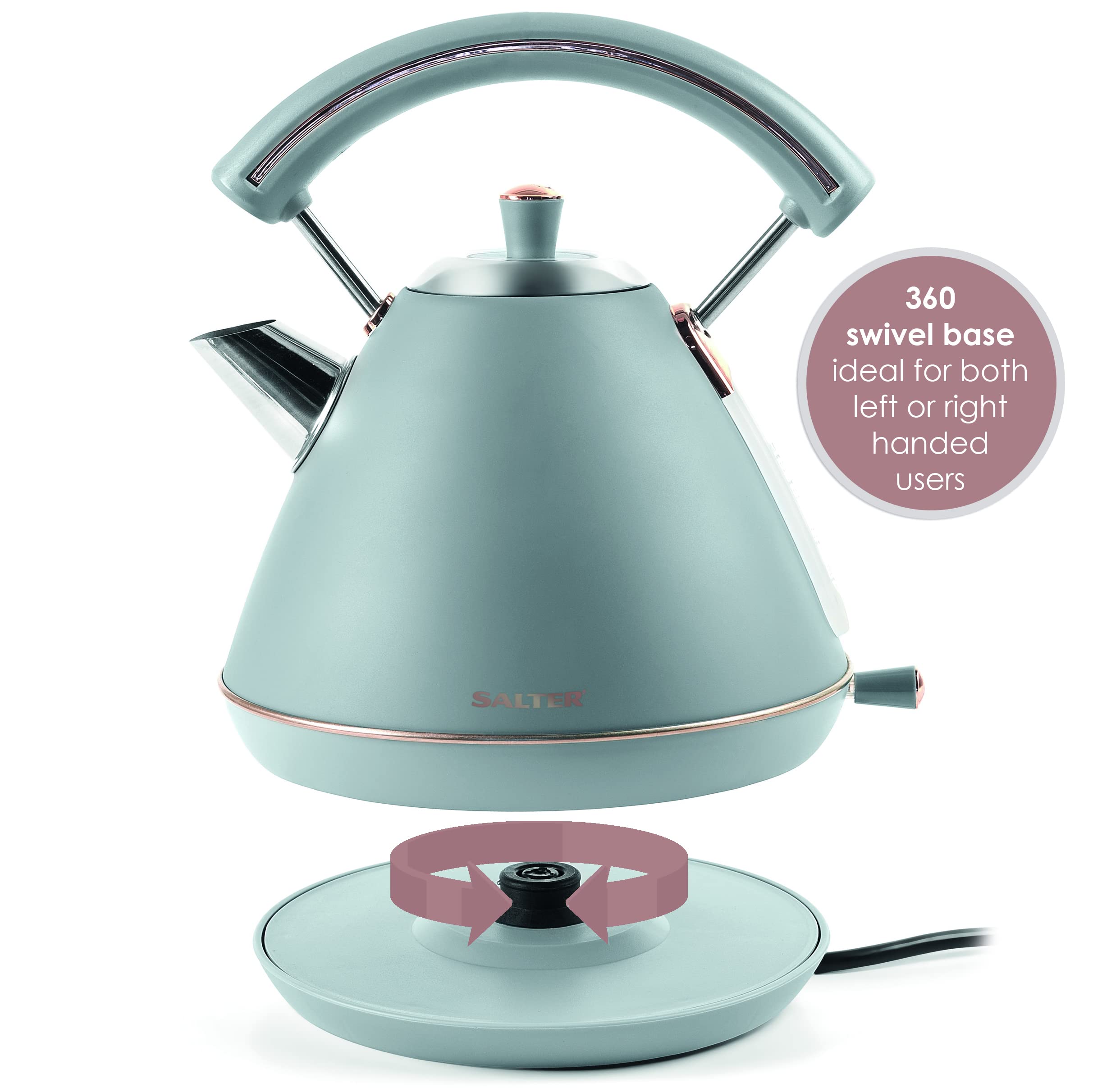 Salter EK3643GRG Pyramid Kettle. 1.7 Litre, 3000W, Grey/Rose Gold