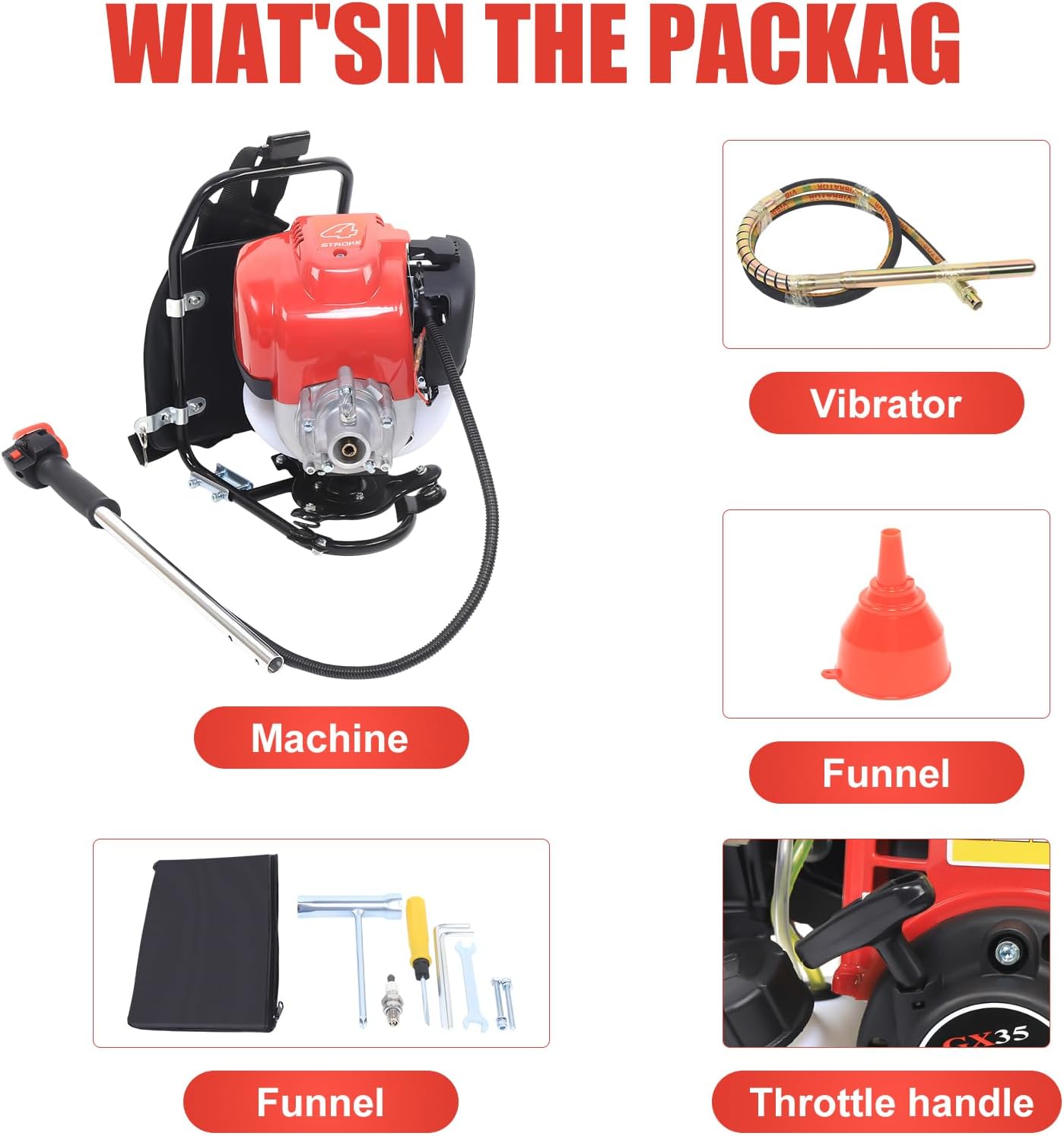 4 Stroke 38.7CC 1.4HP Gas Power Concrete Vibrator Air Bubble Remover Gasoline,Backpack Vibrator Portable Insertion Vibrator Air Bubbles Level Remover Construction Tool,Cement Vibrator for Construction
