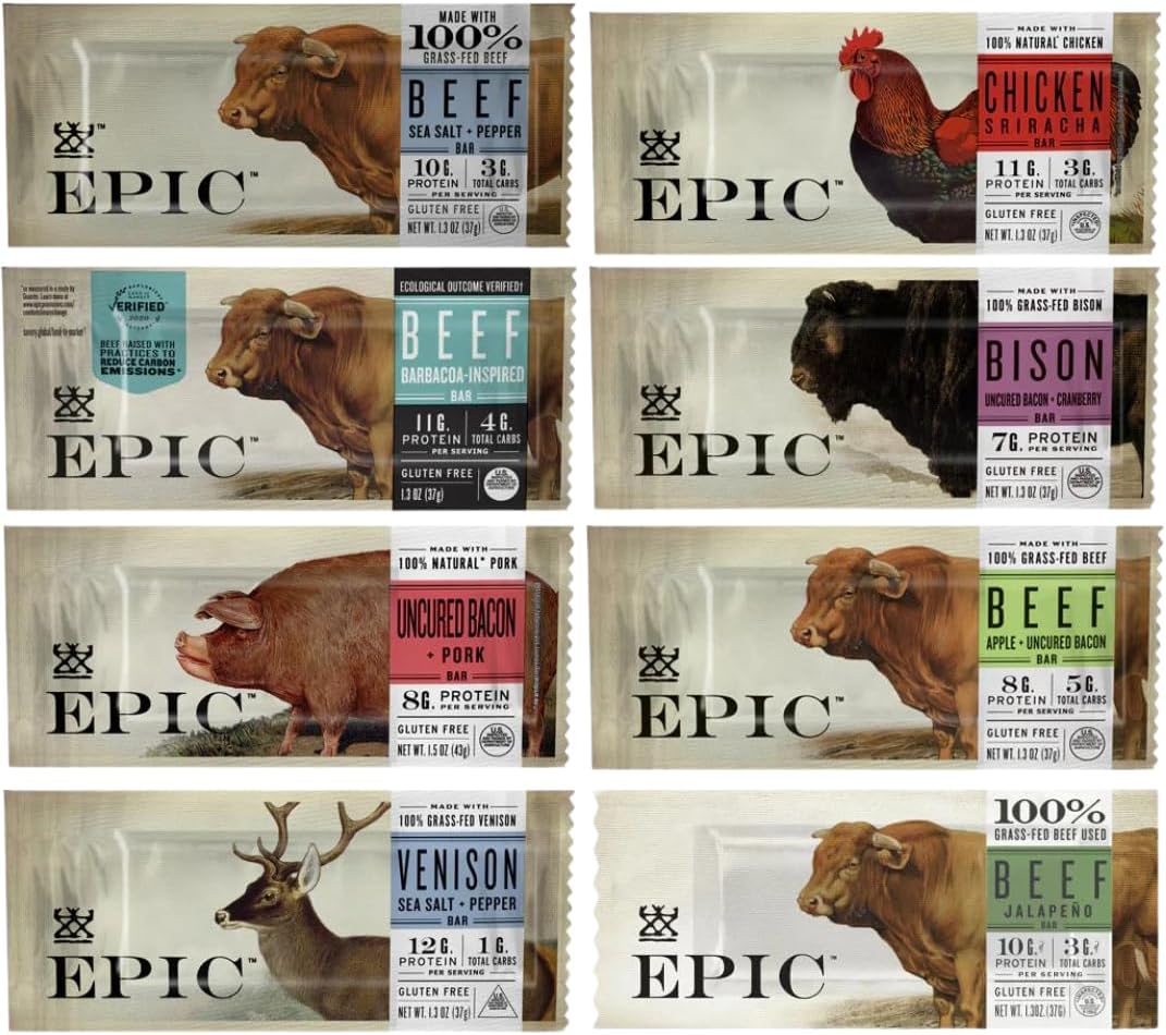 Epic EPIC Bars 100% Animal-Based Whole Protein, Sampler Assorted Variety Pack (10 Pack) In Sanisco Packaging 10 Count (Pack of 1)