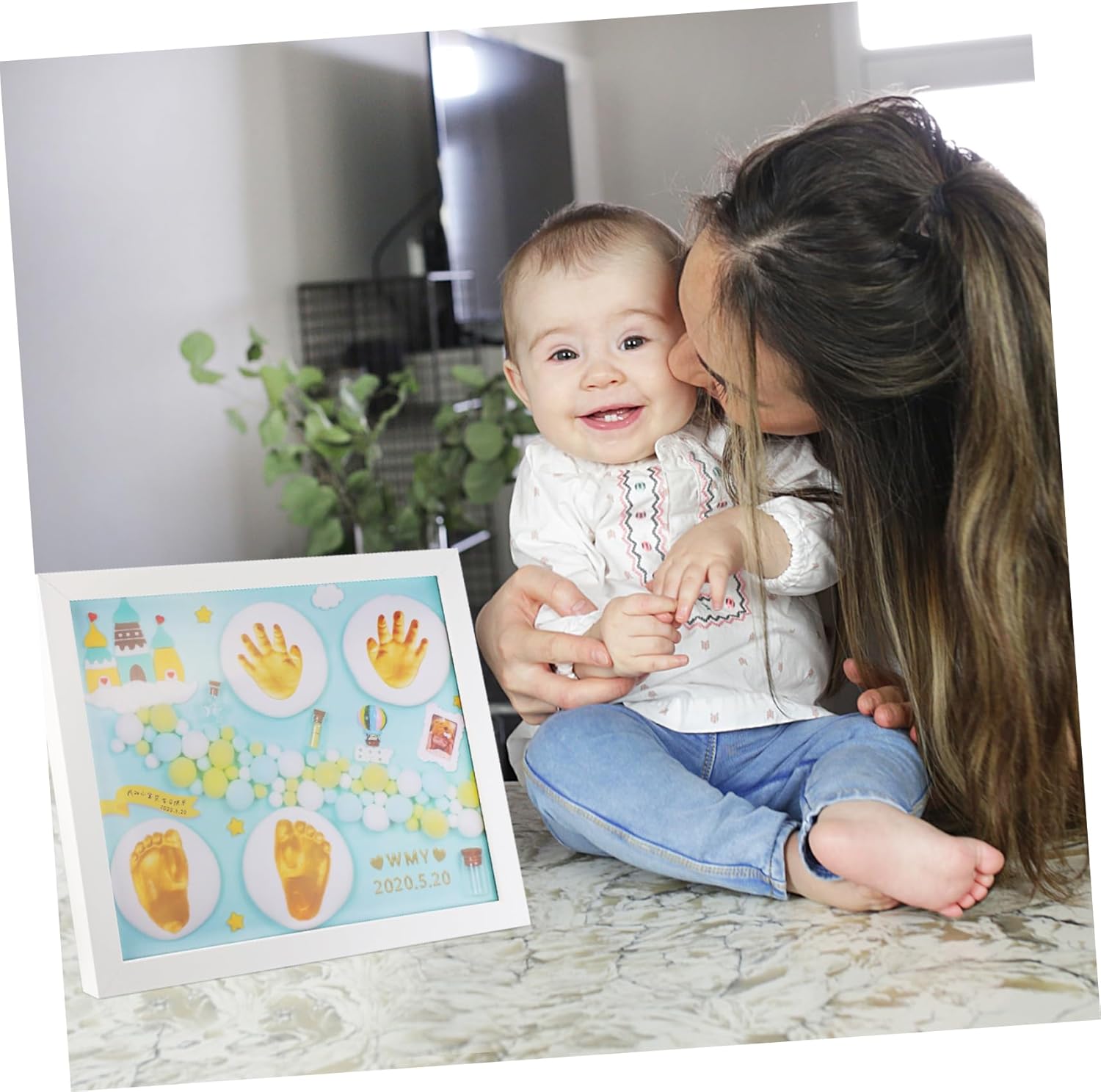 Kisangel 1set Creative Hand Foot Frame Handprint Footprint Keepsake for Newborns Unique Mud Texture Easy to Clean for Memory Making and Moments