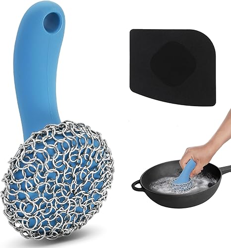 Miniatura 7 de Limpiador de hierro fundido con mango largo  Limpiador de hierro fundido 316 para limpiador de sartén de hierro fundido, kit de limpieza apto para