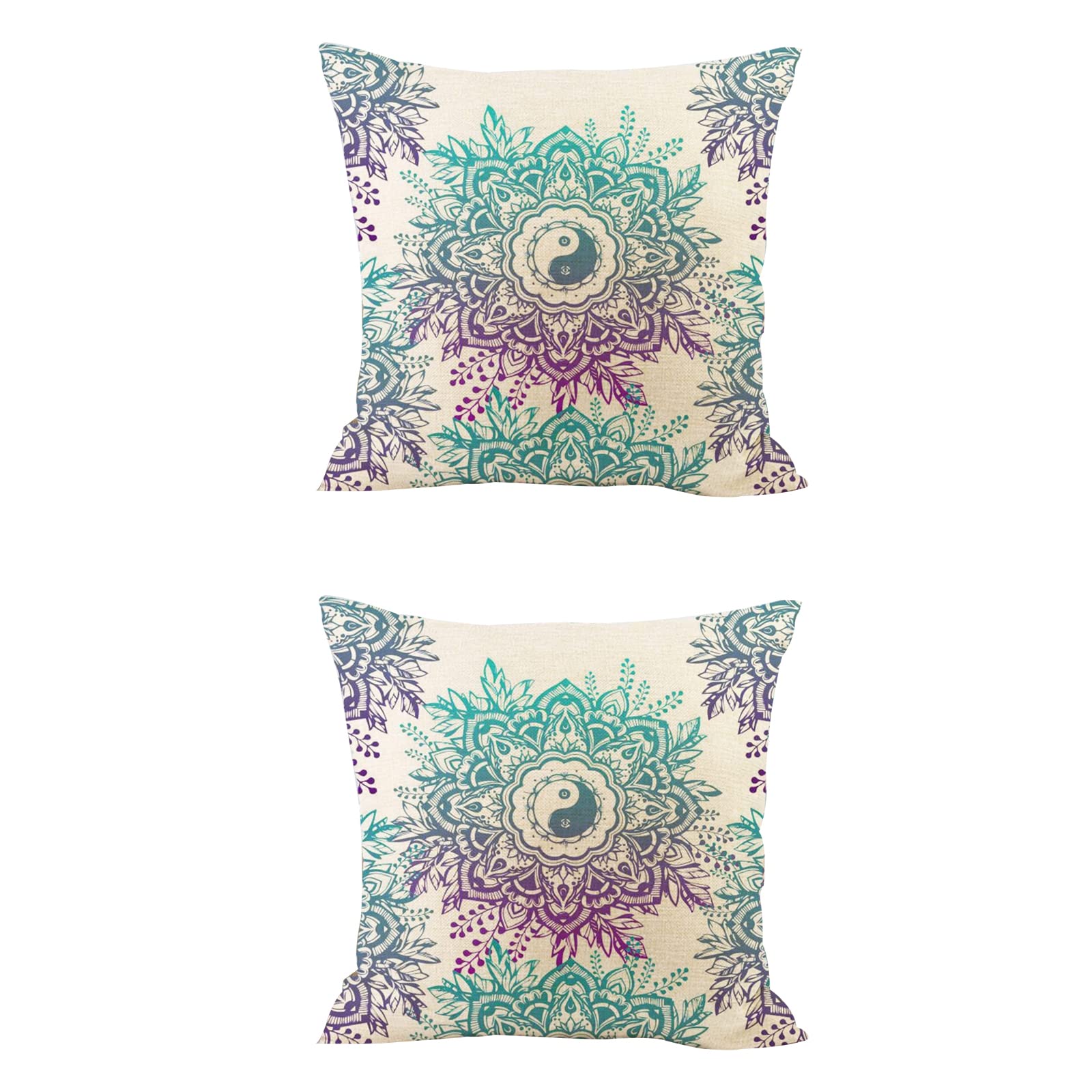 2 Pcs Mandala Zen Throw Pillow Covers Linen Fabric Pillowcases Bedroom Pillowcases for Living Room, Sofa, Bedroom, Home