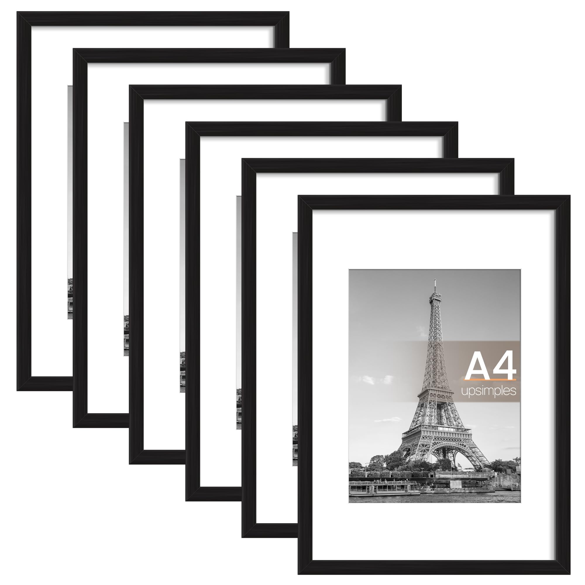 upsimples 6 Pack A4 Frame, Black Picture Frames A4 Photo Frame for Wall