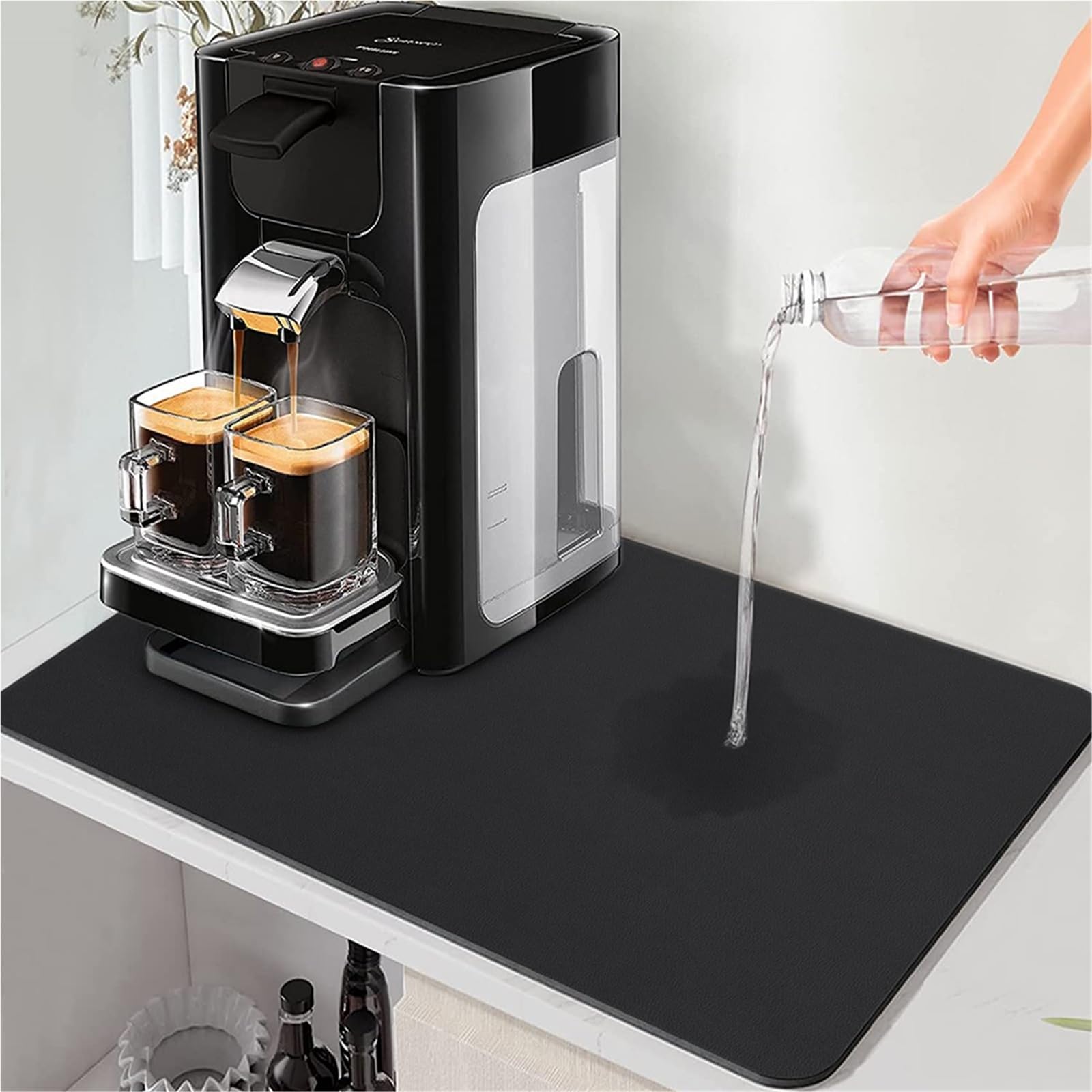 Alfombrilla para Café Bar Tapete Absorbente de Secado rápido for encimera de Cocina, máquina de café expreso, decoración de Mesa, Accesorios for cafetería, 2 uds.(Black,30x40cm)