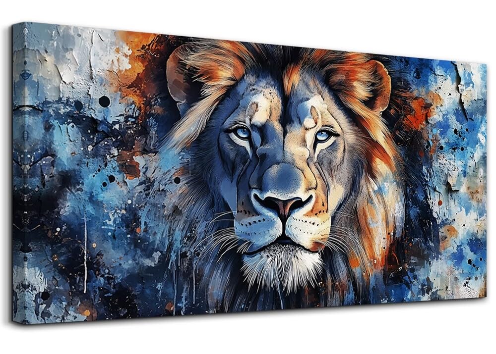 hyidecorart Quadri Moderni Soggiorno Grandi 73x146 cm XXL, Quadro Camera da Letto Su Tela, Stampe da Parete Sguardo Selvaggio di un Leone, Animale Decorazioni Parete Sala Da Pranzo Bagno Ufficio