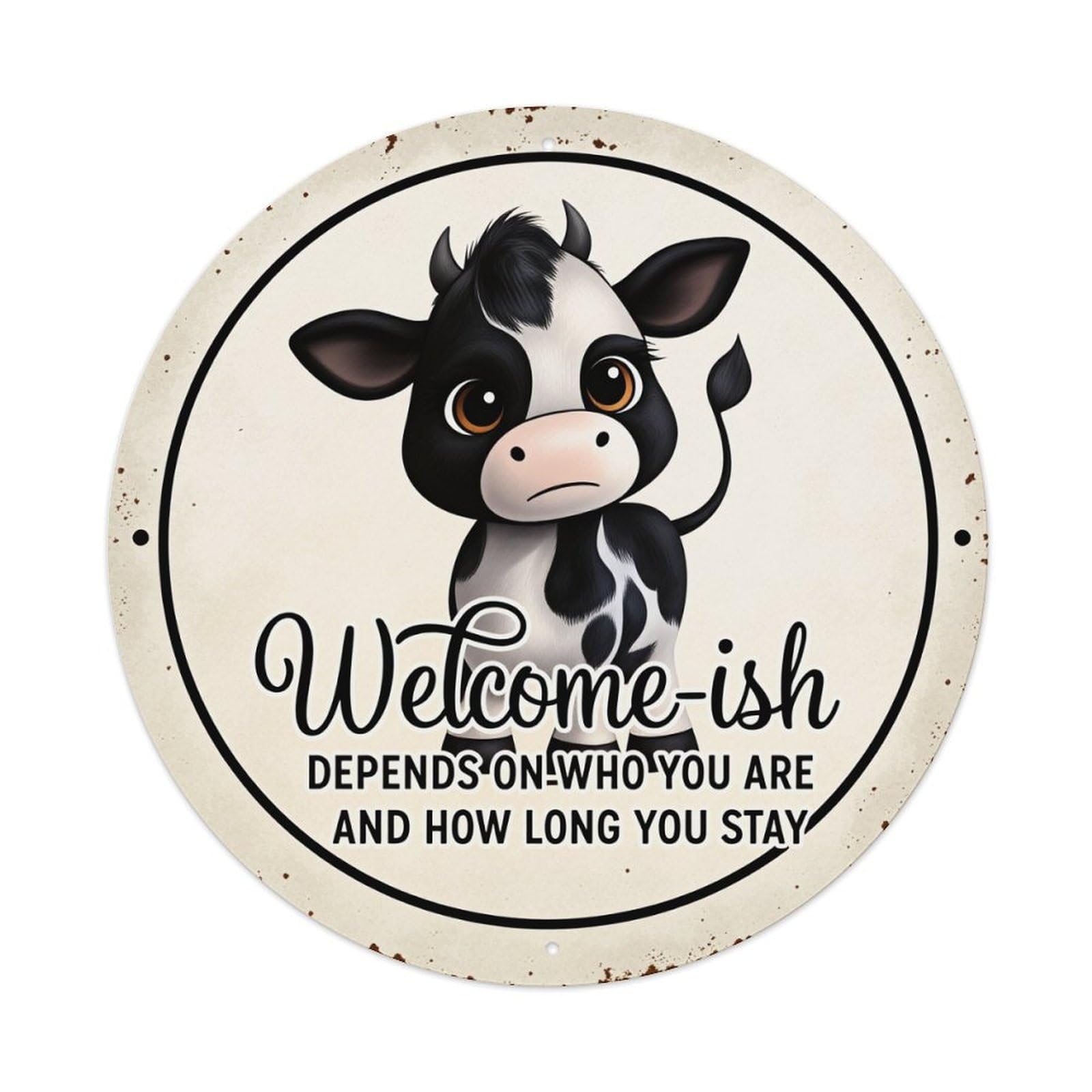 Cute Cow Welcome Sign Pattern Metal Tin Sign Vintage Garden Bedroom Cafe Bar Man Cave Home Wall Decor Metal Poster 8x8 inches